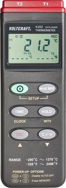 Voltcraft K202 digitálny teplomer s dátaloggérom a 2-kanálovým teplotným senzorom typu K