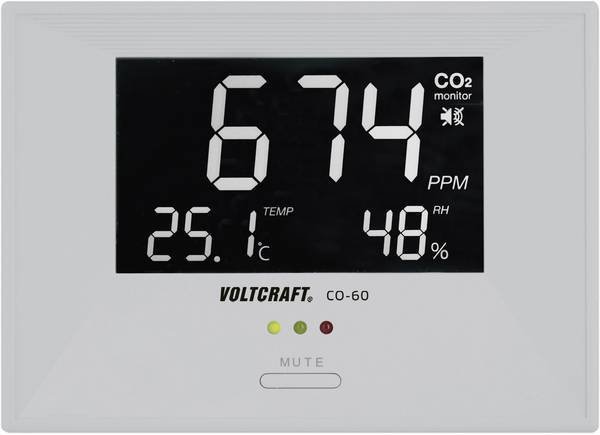 Voltcraft CO-60 měřič oxidu uhličitého s LED displejem a indikátorem kvality vzduchu