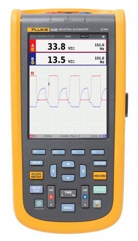Fluke 123B/EU/S digitální přenosný osciloskop se dvěma kanály, 20 MHz, s multimetrem a WiFi
