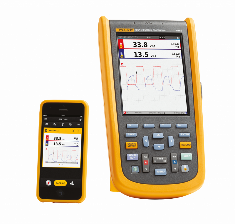 Fluke 125B digitální přenosný osciloskop se dvěma kanály, multimetrem a bezdrátovým připojením