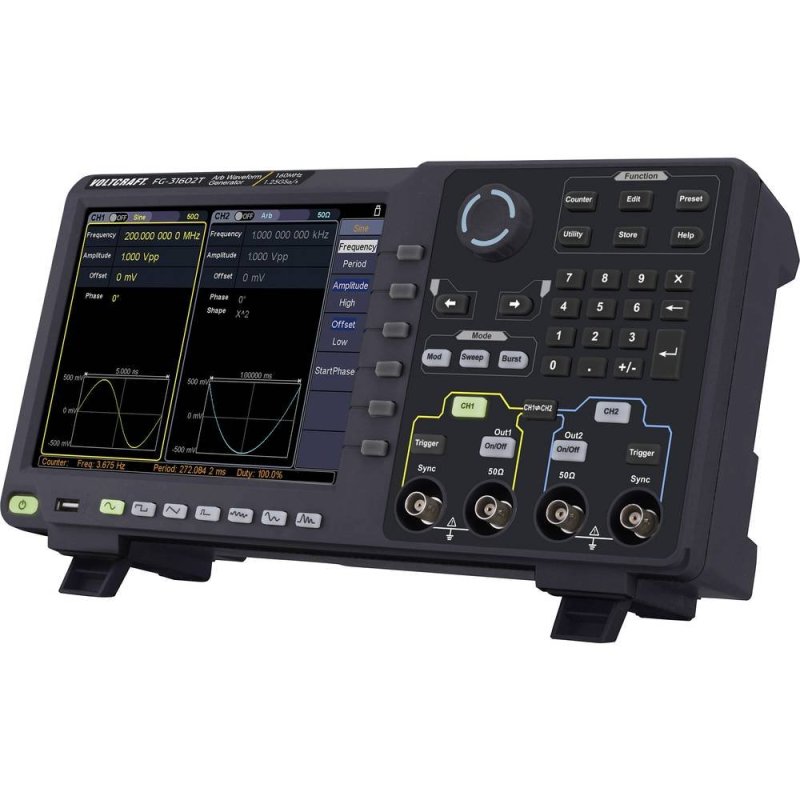 Voltcraft FG-31602T - Ľubovoľný generátor funkcií s 8" TFT LCD displej displejem, 2kanálový arbitrárny generátor s frekvenčným rozsahom 100-200 MHz