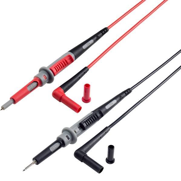 Voltcraft MS-4PS bezpečnostné meracie vodiče s posuvným mechanizmom, čierna a červená farba, 2 mm testovací hroty, silikónový kábel 1 m