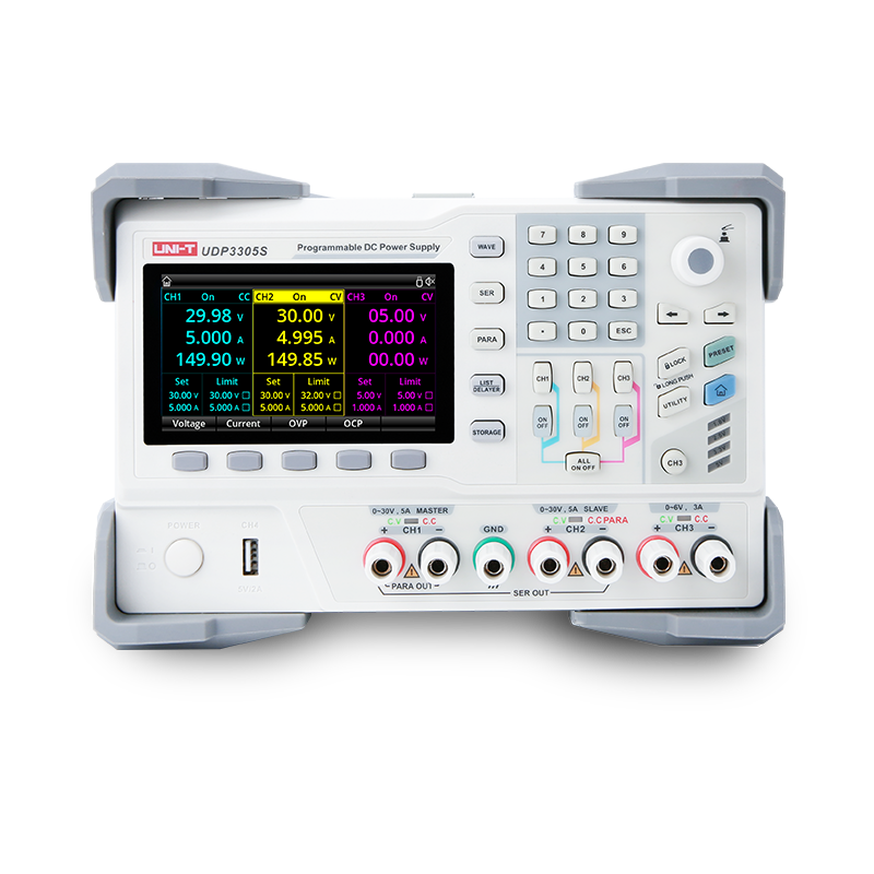 UNI-T UDP3305S-E - Programowalny liniowy zasilacz prądu stałego z interfejsem LCD 4,3 cala, 4 kanały, moc 328 W