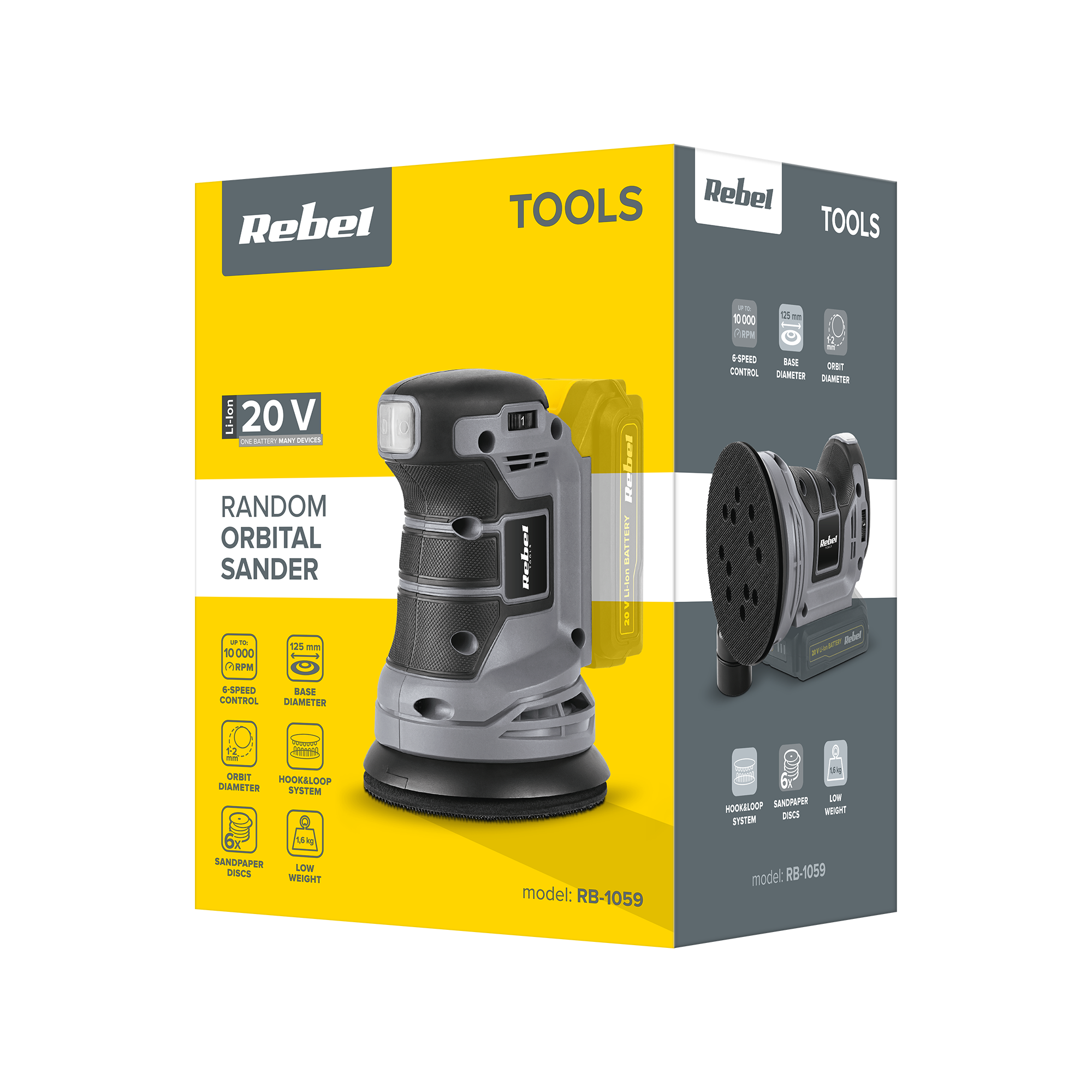 Rebel TOOLS RB-1059 - AKU vibračná brúska bez akumulátora