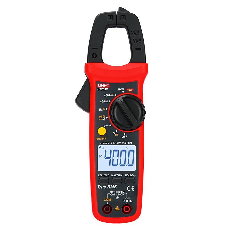 UNI-T UT203R klešťový multimetr s čelistmi, displej 37×25mm, měření do 600A a 600V AC/DC