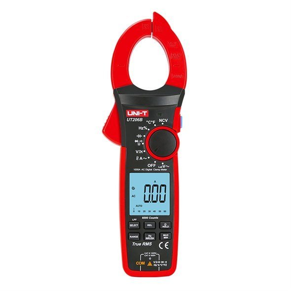UNI-T UT206B kliešťový multimeter s digitálnym displejom, čeľusťami na meranie prúdu a testovacími kábľami