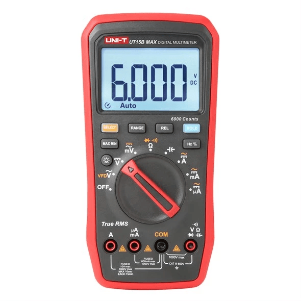 UNI-T UT15B MAX digitální multimetr True-RMS s LCD displejem, testovacími sondami a ochranou 1000 V