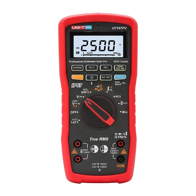 UNI-T UT197PV Solar PRO multimeter s digitálnym displejom, True RMS, IP67 krytie, odolný voči pádom