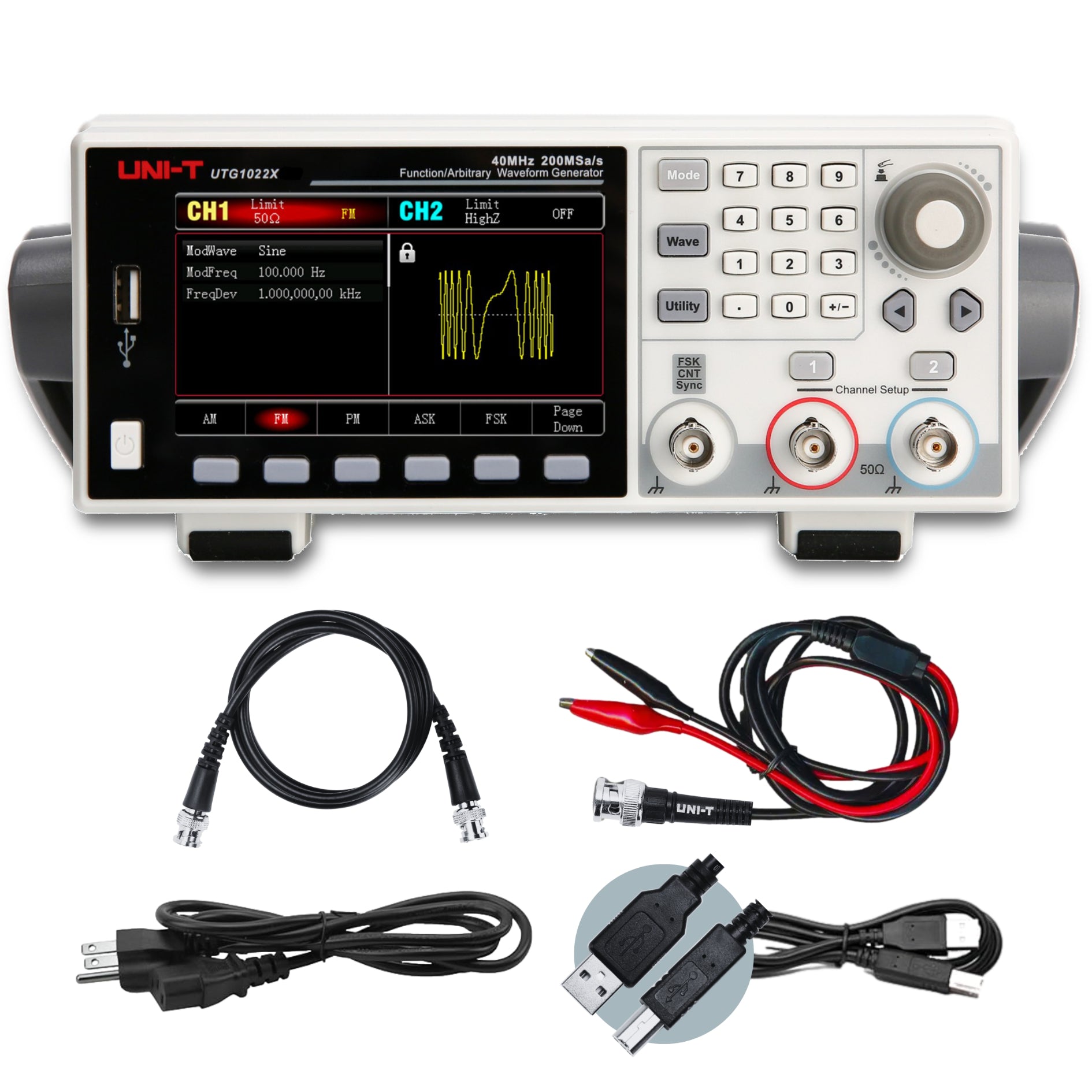 UNI-T UTG1022X - Generator funkcji dwukanałowy z wyświetlaczem LCD TFT 4,3 cala