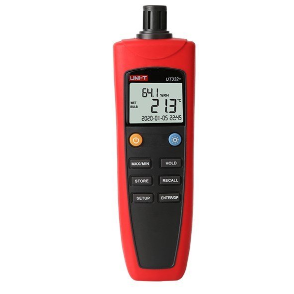UNI-T UT332+ - Digitálny teplomer a vlhkomer s podsvietením LCD displejom, USB kábel a alkalické batérie AAA