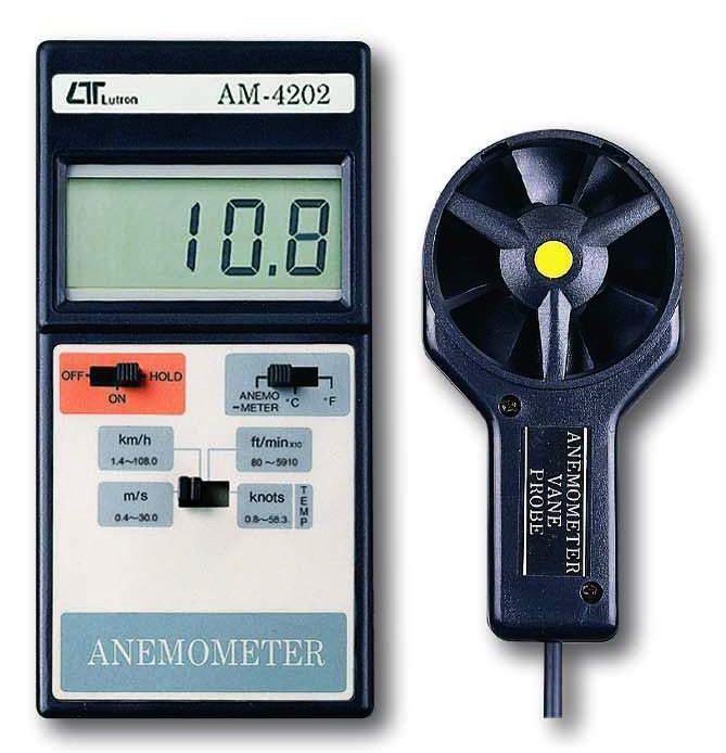 Lutron AM 4202 anemometer na meranie prietoku plynov s rozsahom 0,4 - 30,0 m/s a LCD displejem