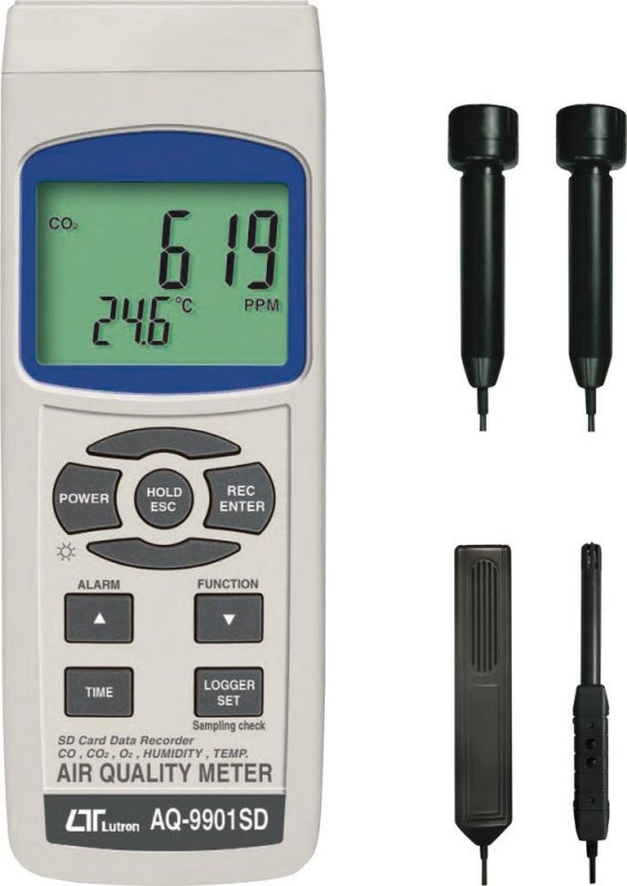 Lutron AQ-9901SD měřič CO a CO2 s displejem a sondami pro měření kvality vzduchu