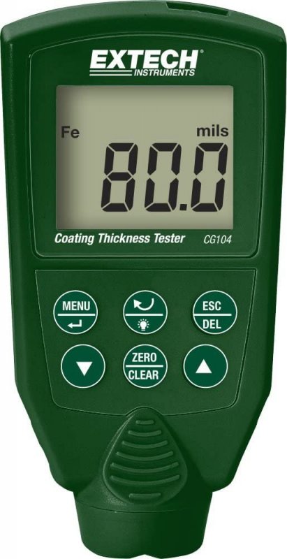 Extech CG104 - Meradlo hrúbky kovových materiálov s LCD displejom, duálnou technológiou pre železité a neželezité materiály, rozsah 0–2000 µm