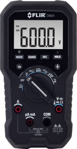 FLIR DM64 digitálnĂ multimetr s displejem, měřĂcĂmi vodiÄŤi a termoÄŤlánkem typu K