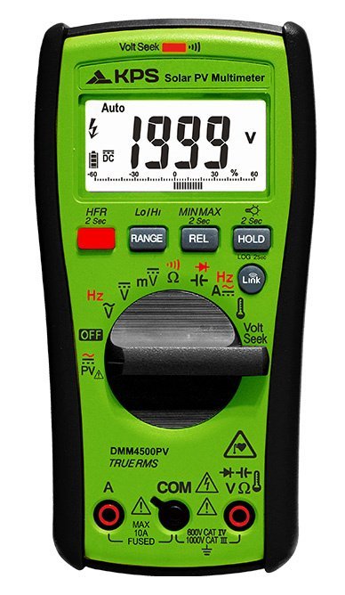 KPS DMM 4500PV digitálny multimeter pre PV inštalácie s Bluetooth, meranie napätia do 2000 V DC a prúdu do 10 A