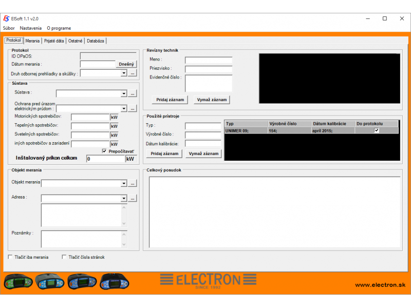 Electron ELSOFT 1.x - Softvér pre meracie zariadenie Softvér UNIMER