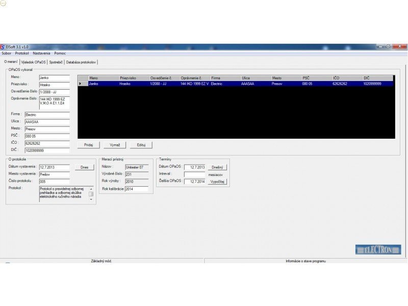 Electron ELSOFT 3.x - Softvér pre UNITESTER 07