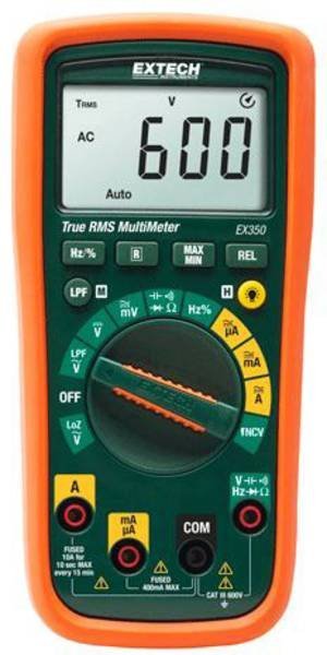 Extech EX350 digitálny multimeter s LCD displejom s podsvietením, bezpečnostnými meracími vodičmi a batériami