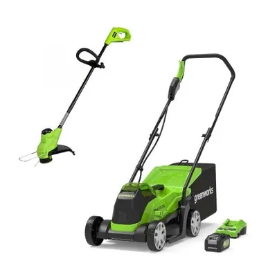 Greenworks 24V sekačka Greenworks + vyžínač GD24LM33LT25K4 na - Sada kosačka a strihač na trávu