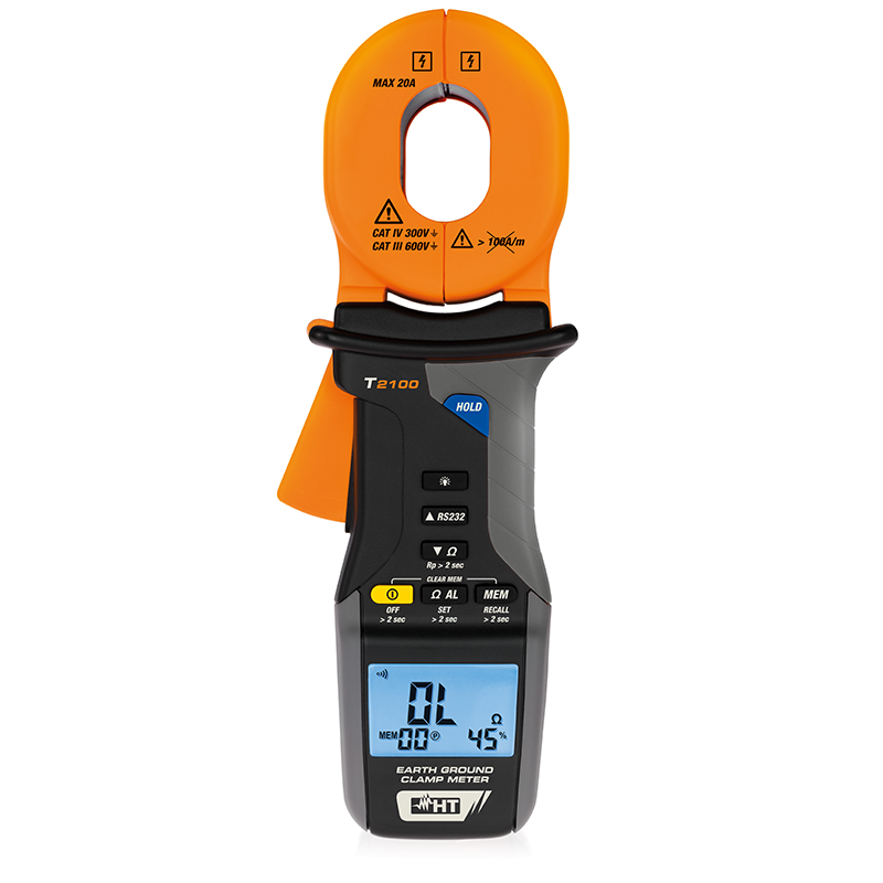 HT Instruments T2100 kliešťový merač zemných odporov s rozsahom 0,010–1000 Ω, kategória CAT III 150V