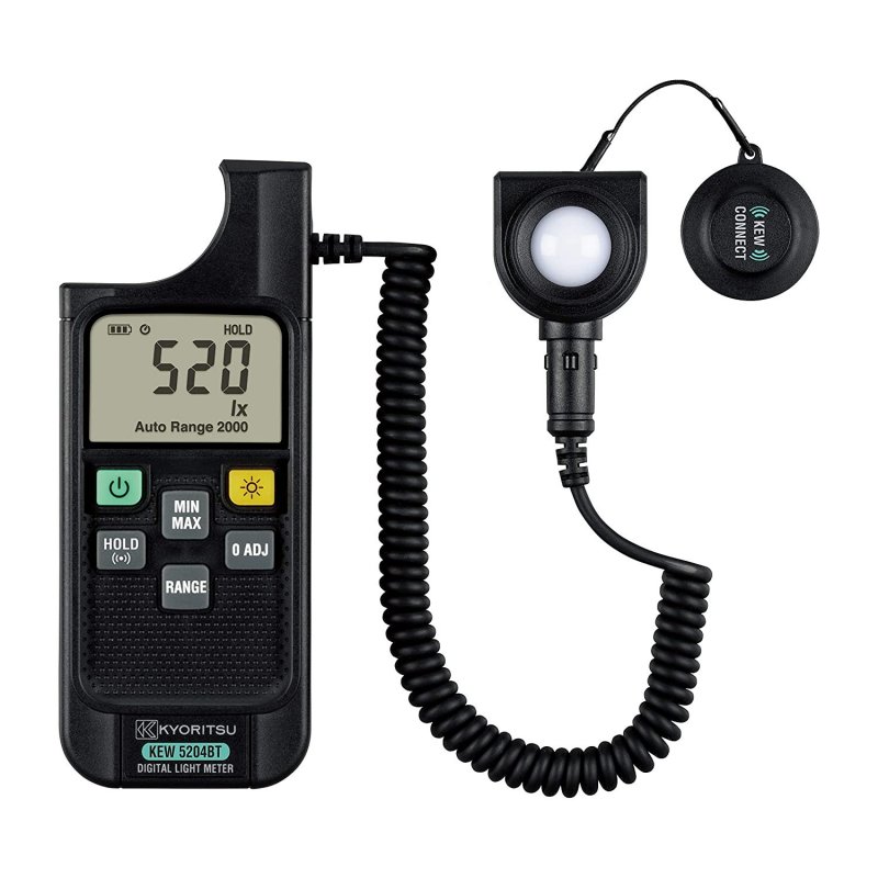 Kyoritsu KEW 5204 BT digitálny priemyselný luxmetr s Bluetooth, odnímateľným svetelným senzorom a LCD displejom s podsvietením