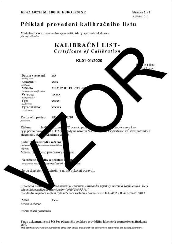 Kalibrace Metra Blansko PU 182.1 MEGMET 501 D Kalibrace s metrologickou návazností