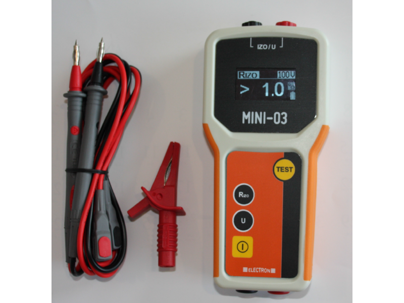 Electron Mini 03P měřič izolačních odporů s OLED displejem, rozměry 165 x 81 x 31 mm