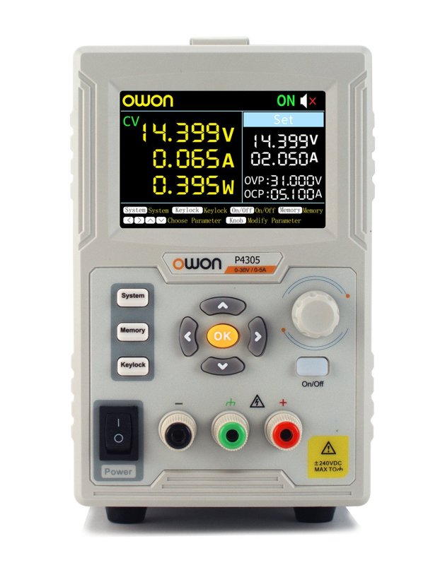 OWON P4305 laboratorní zdroj 0-30V/5A s TFT displejem a aktivním chlazením