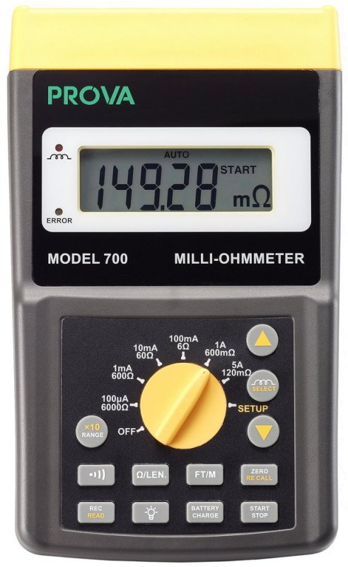 PROVA 700 miliohmetr s LCD displejem, bateriemi a AC adaptérem pro měření nízkých odporů
