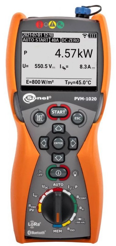 Sonel PVM-1020 tester fotovoltaických systémov s podsvietením displeja, meradlo napätia a prúdu FV panelov